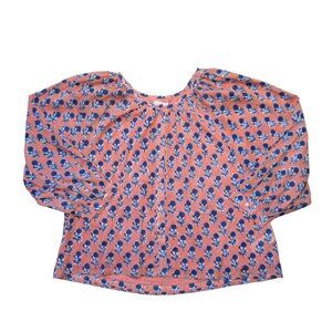 NWT Emerson Fry India Collection Frances Blouse in Apple Blue Little Marigolds M